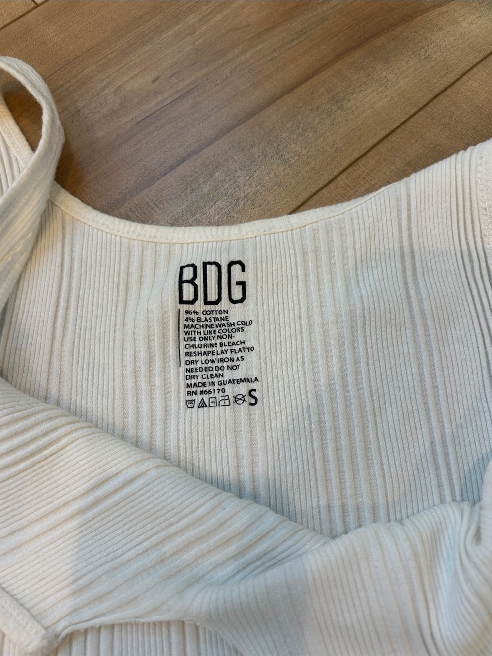 BDG Cream Ribbed Cropped Tank - Picture 2 of 3